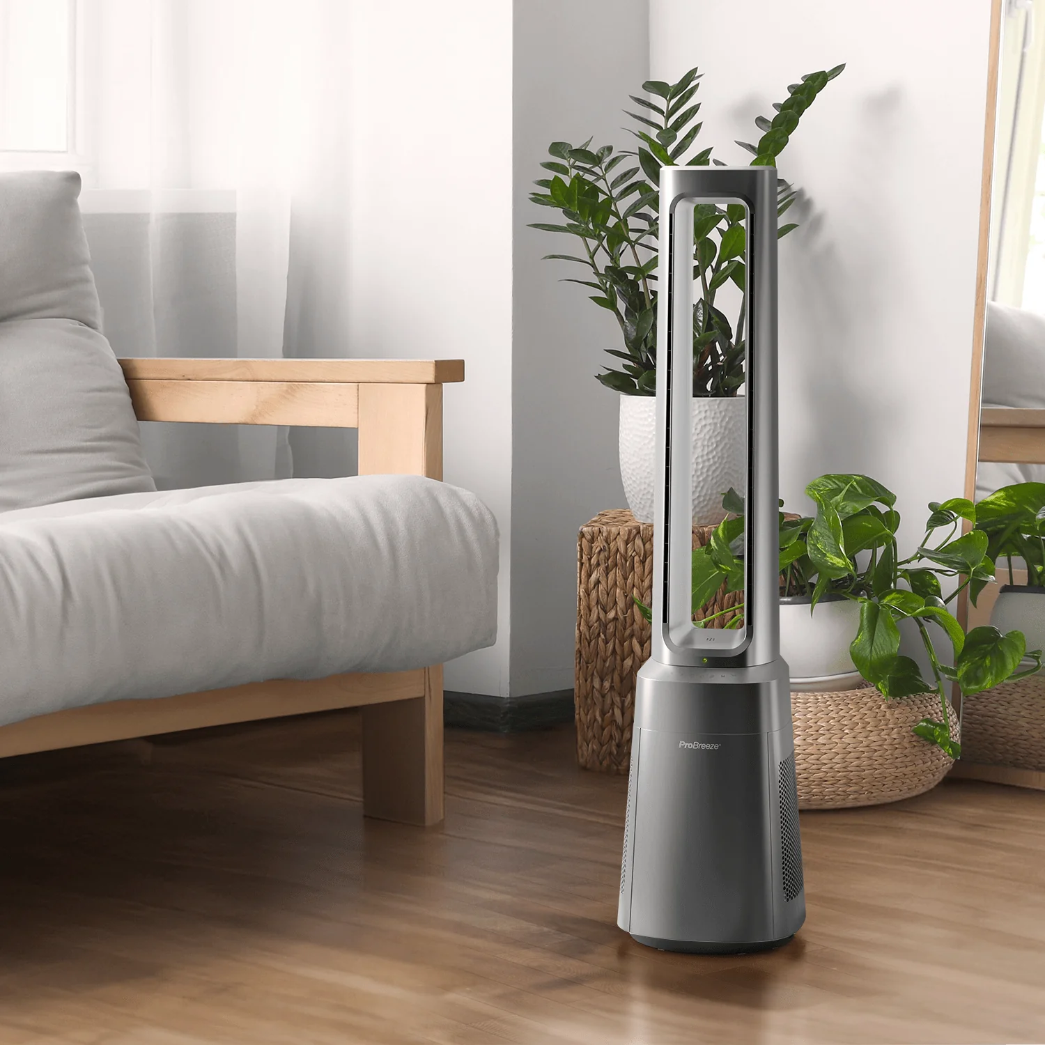 OmniAir 41 Premium Turmventilator ohne Rotorblätter mit Luftreiniger – Silber