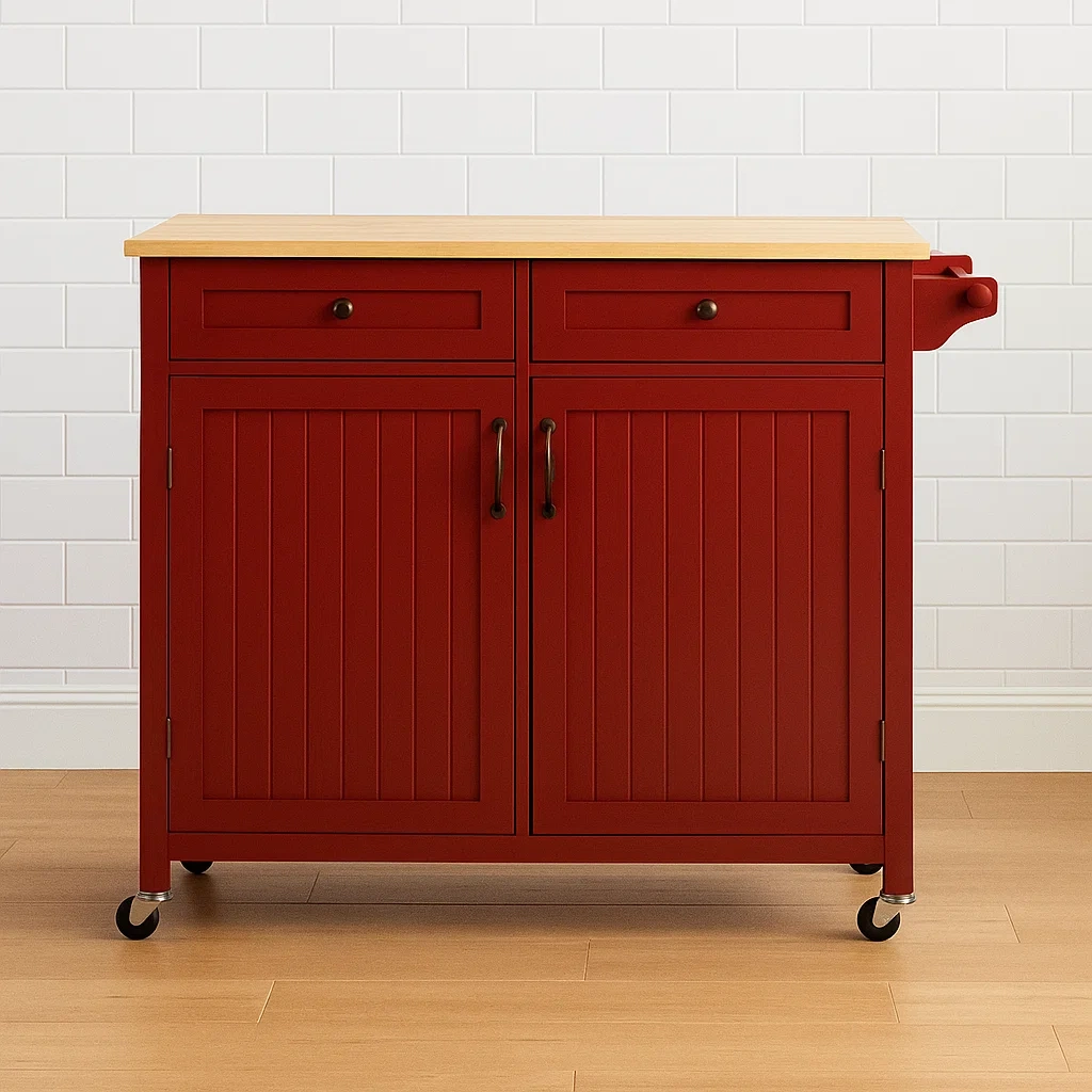 Chariot de cuisine rouge en bois, idéal pour la cuisine, 112 x 46 x 91 cm
