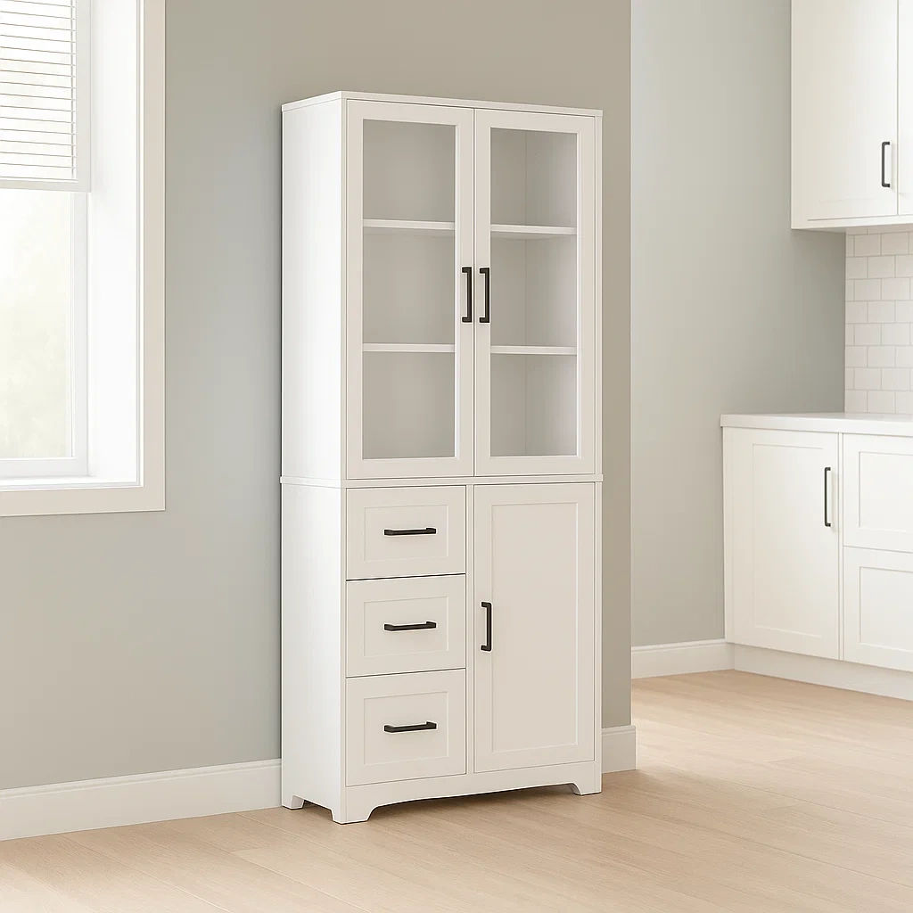 Armoire de bureau blanche en bois, adaptée à un usage intérieur, 78 x 39 x 170 cm