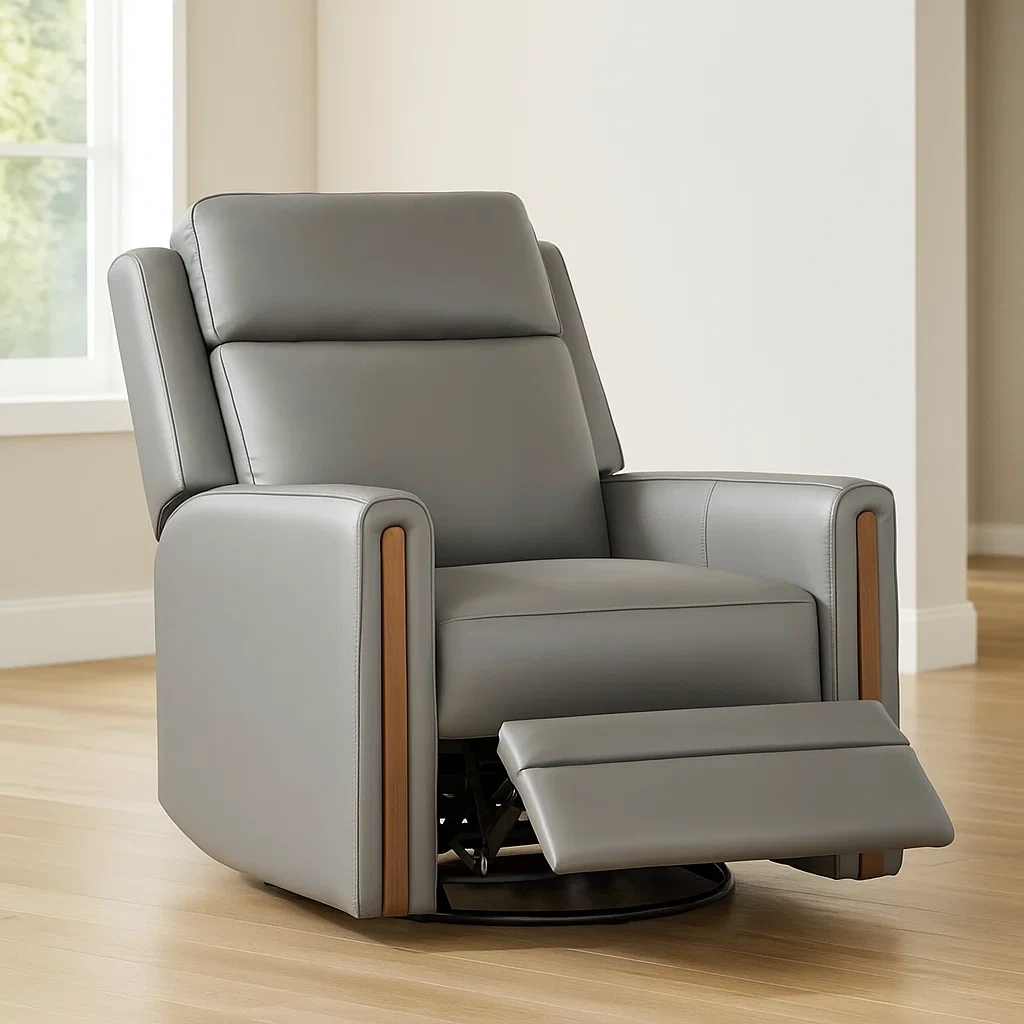 Transat en cuir gris, idéal pour le salon, 93 x 74 x 48 cm