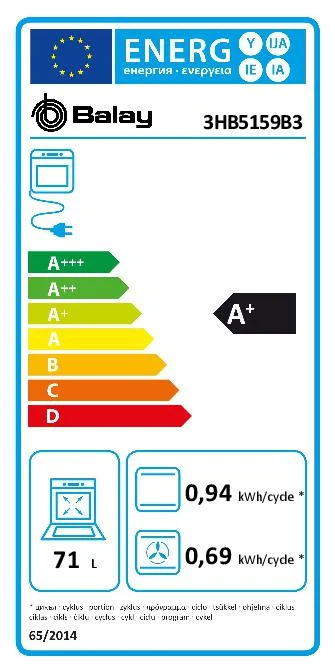 Balay 3HB5159B3 Multifunktionsbackofen, 3400 W, 71 l, Klapptür, 7 Kochfunktionen, Energieeffizienzklasse A+ – Weiß