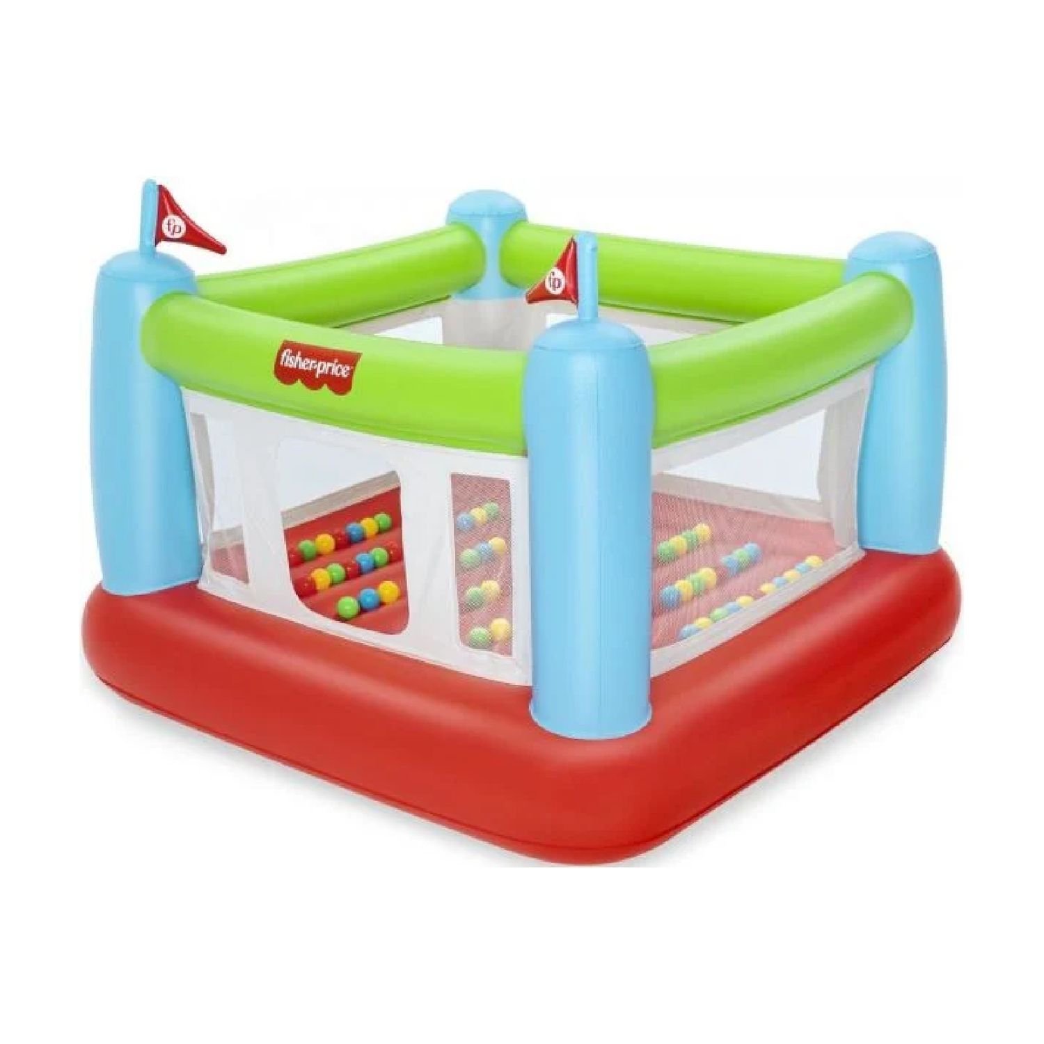 Bestway Bounce Sensational Hüpfburg mit 50 Spielbällen, 175 x 173 x 135 cm, mehrfarbig, mit Sicherheitsnetz