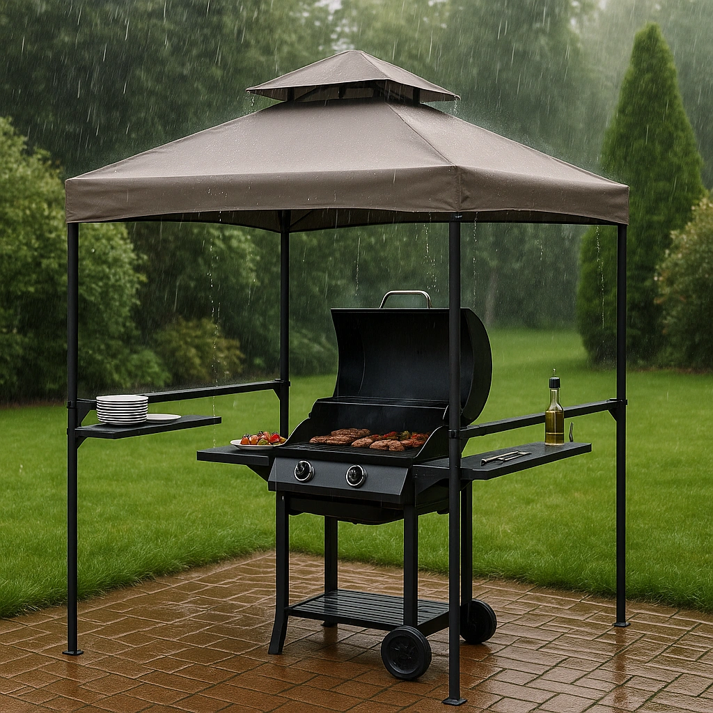 Pavillon de barbecue, auvent marron, acier/polyester, usage jardin, 230 x 150 x 240 cm