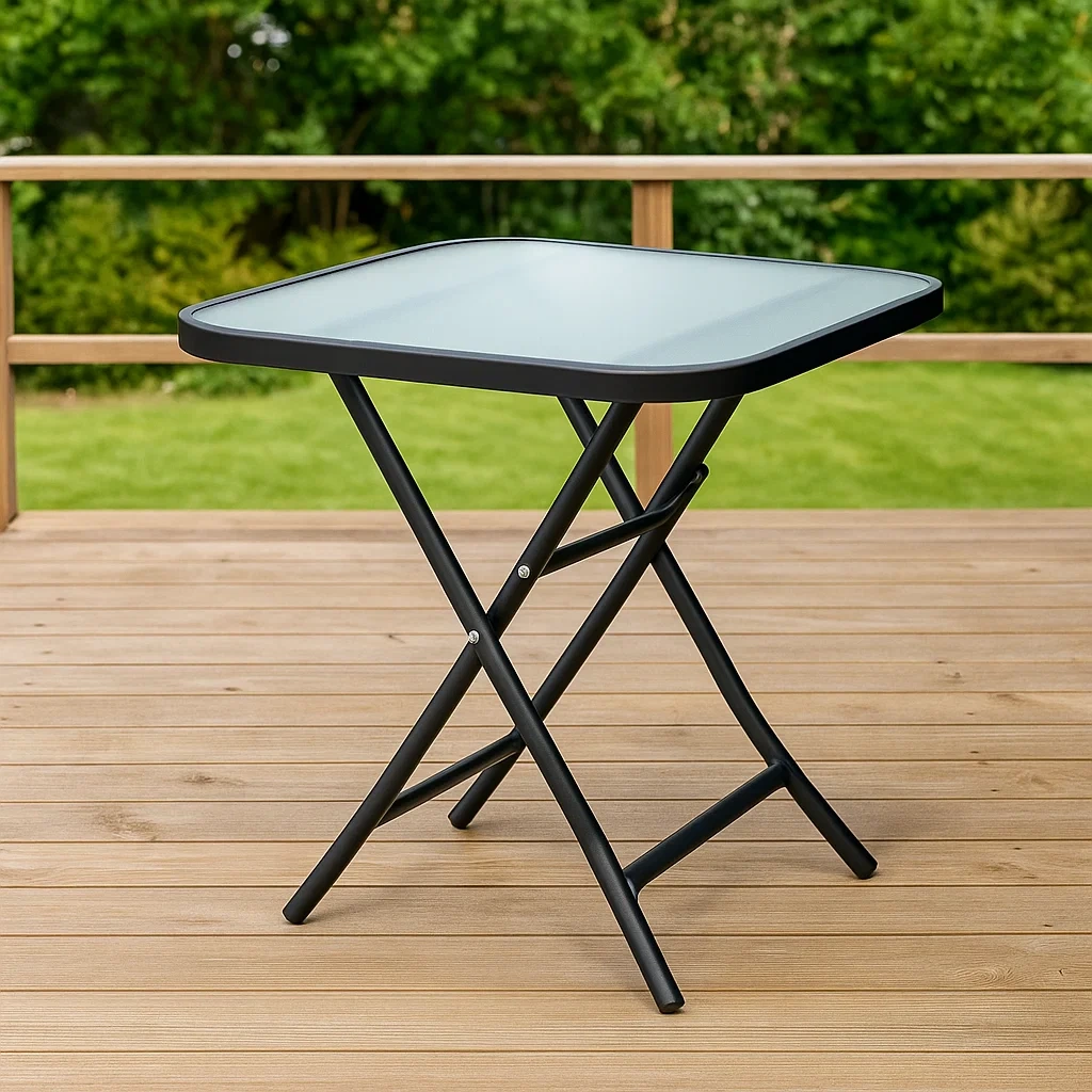 Table de bistrot d'extérieur, pliable, noire, en acier, pour jardin, 45 x 45 x 47 cm