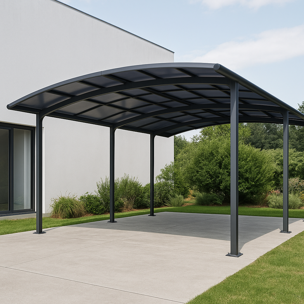 Abri double pour voiture en aluminium anthracite et polycarbonate, garage extérieur 520 x 600 x 250 cm