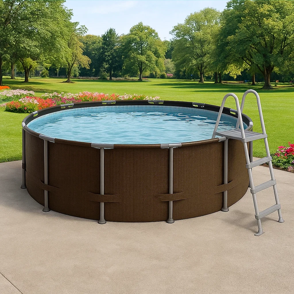 Piscine hors-sol tubulaire ronde 298 x 96 cm, marron/gris, avec filtre et échelle OswFSay242GL