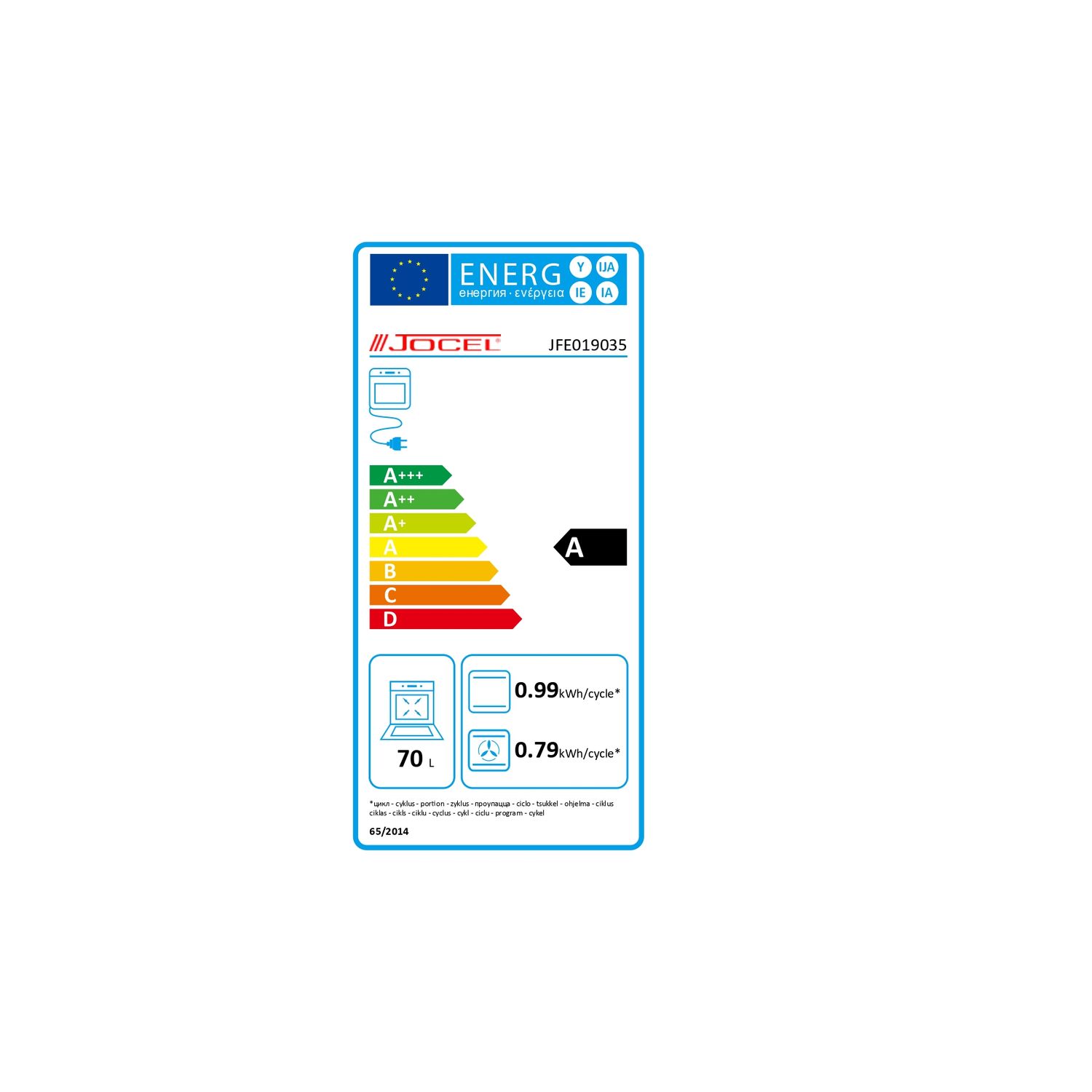 Jocel Multifunktionsbackofen mit Umluft, Energieeffizienzklasse A, 9 Funktionen + Selbstreinigung, 70 l
