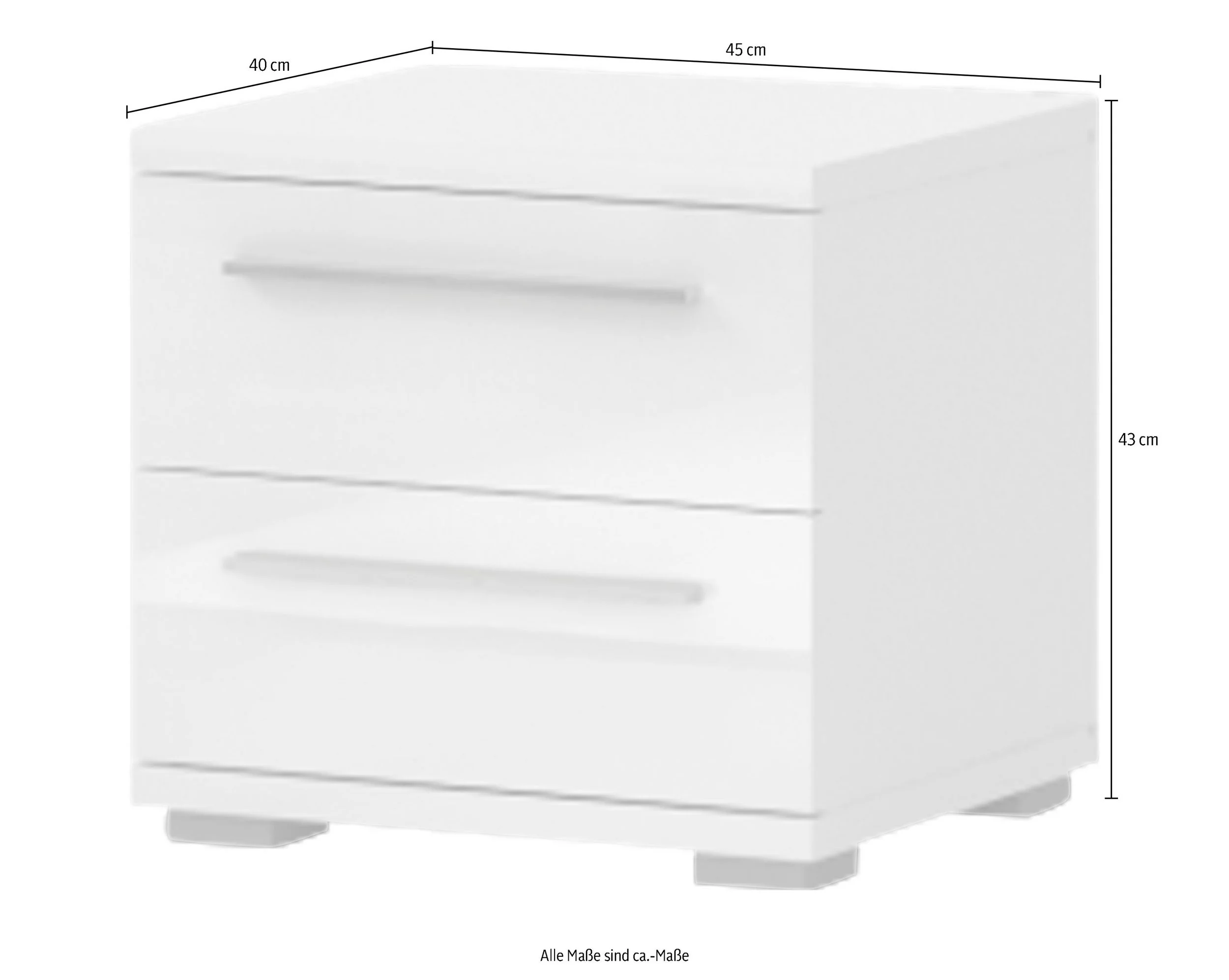 Hochglanzbeiger Klaviernachttisch mit 2 Schubladen, 45 cm breit