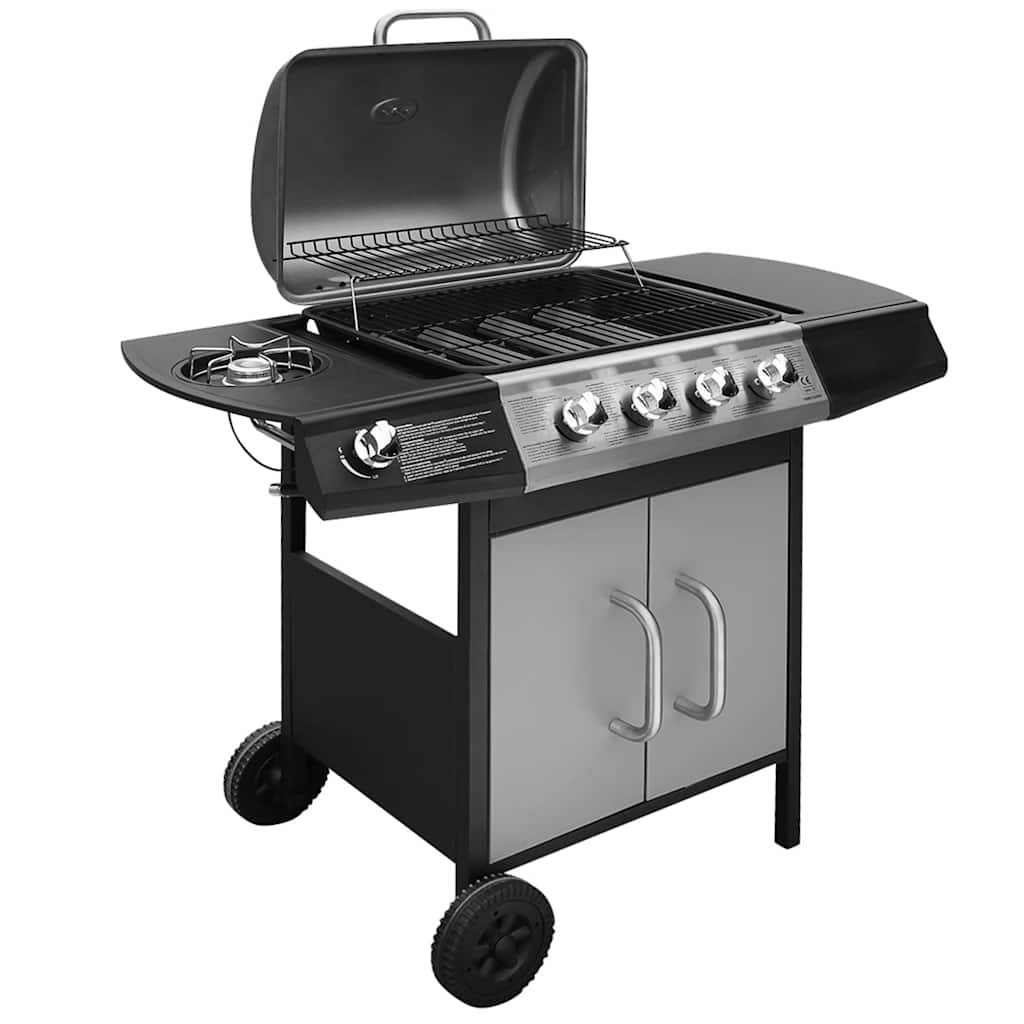 Gasgrill 2025 mit 4+1 Grillzonen, Schwarz und Silber, V8143