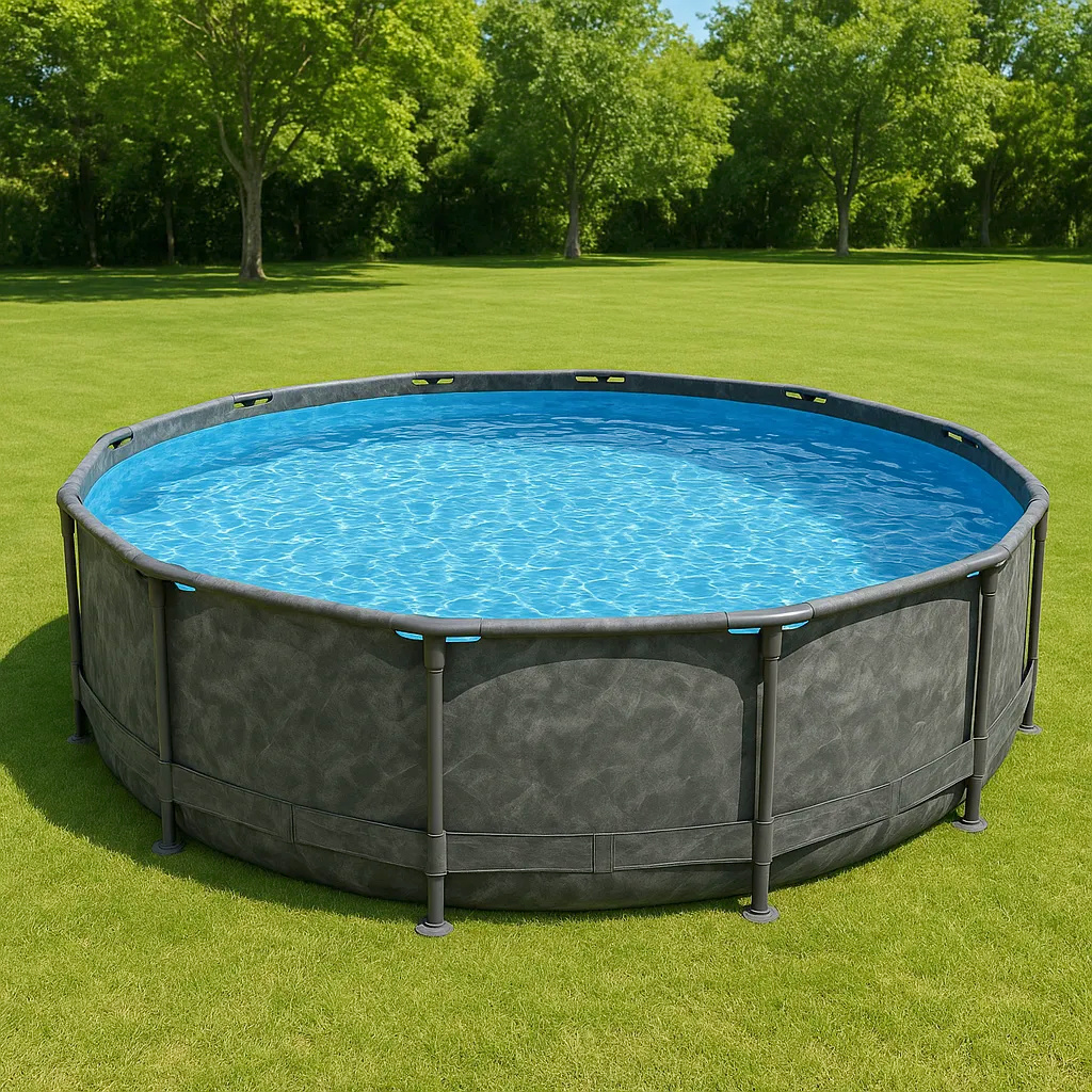 Runder Röhrenpool, Montagepool, Schwimmbecken, Dunkelgrau, PVC/Dreifachschicht, Für den Außenbereich/Garten, 457 x 107 cm ChDaMBk693El