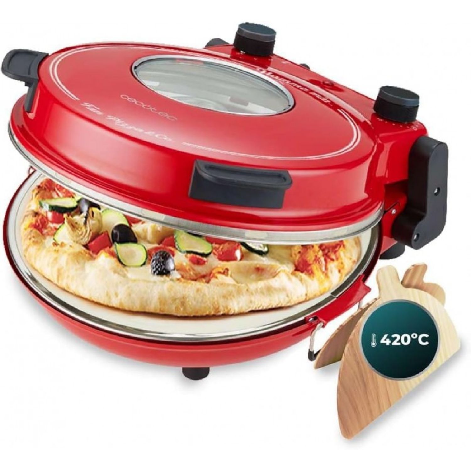 Fun Pizza&co Mamma Mia Vista Elektrogrillofen für Pizza, 1200 W, 15-Minuten-Timer, Maximale Temperatur von 420ºc in 3 Minuten, Sichtfenster, Steinplatte.