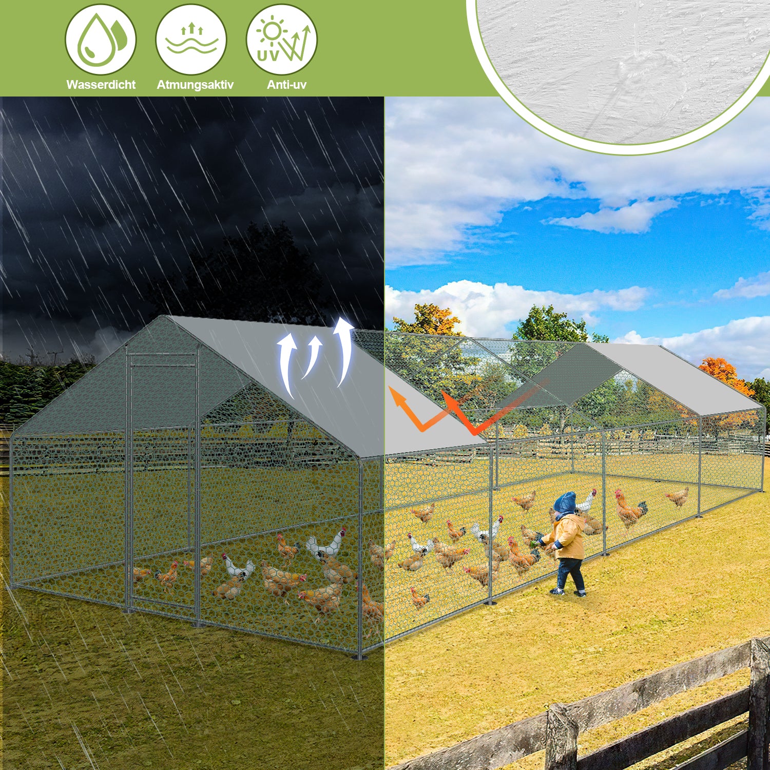 2025 Sonnewelt Hühnerstall mit PE-Markise – 3 x 8 x 2 m