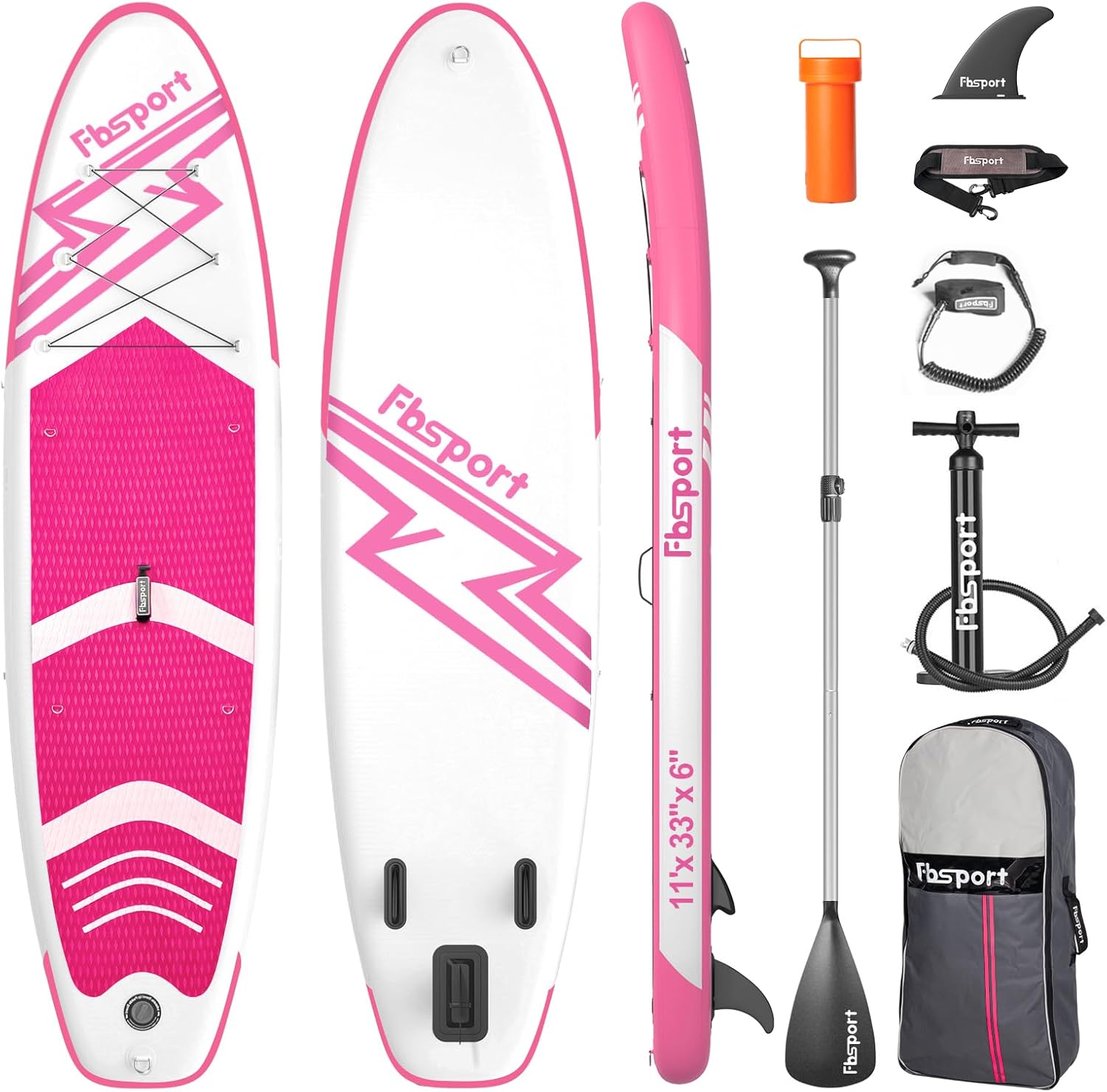 FBSPORT Premium 11-Zoll-Paddleboard, Yogaboard mit SUP-Zubehör und Tragetasche, breite Standfläche, Surf-Kontrolle, rutschfestes Deck, Leash, Paddel und Pumpe für Jugendliche und Erwachsene