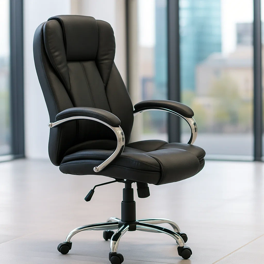 Fauteuil de bureau rembourré en similicuir noir pour usage intérieur 77×65×114-124 cm - rzKIl6cWoHU8