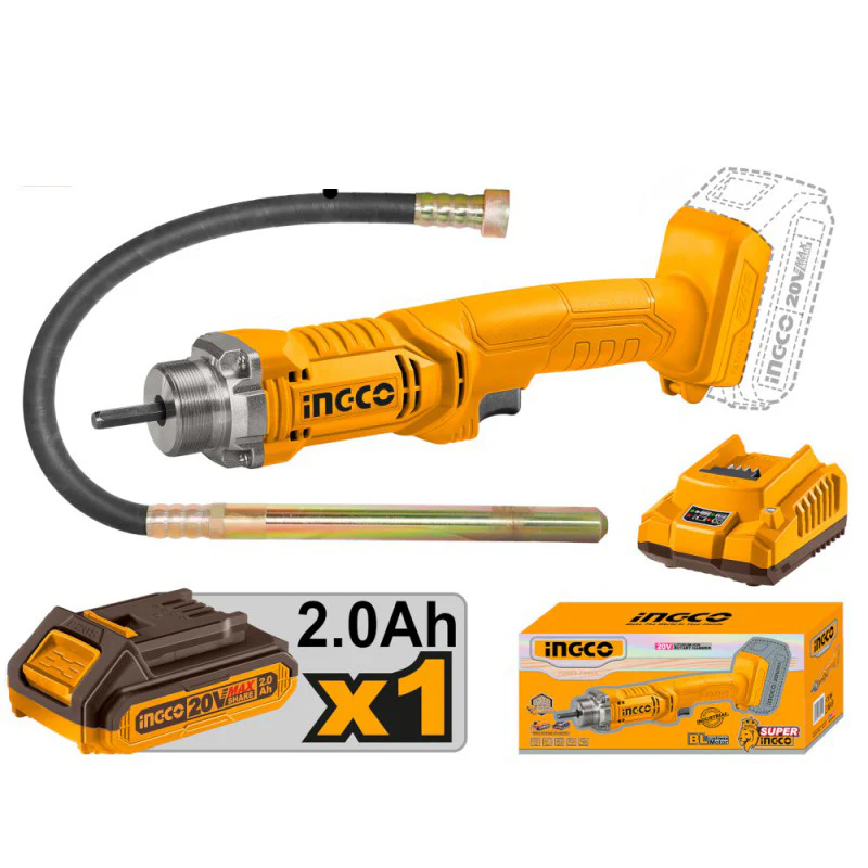 INGCO 20V Akku-Betonrüttler (Modelljahr 2025) mit 2 Akkus und Ladegerät
