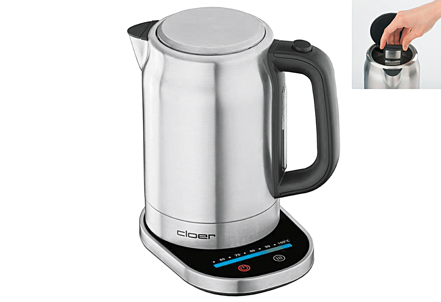 Wasserkocher aus Edelstahl 2025, 1,7 l, 2200 W, mit LED-Anzeige und Temperaturregelung