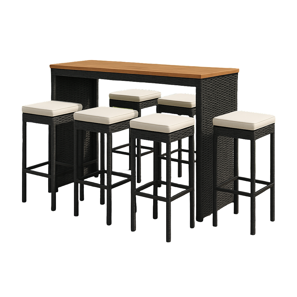 Ensemble de bar de jardin en rotin d'acacia noir 5 pièces