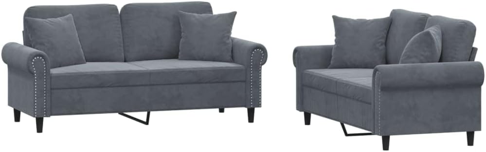 CIADAZ Sofagarnitur mit Kissen, 2-teilig, Samt, Dunkelgrau, Wohnzimmersofas, Relaxsofa - 3202231