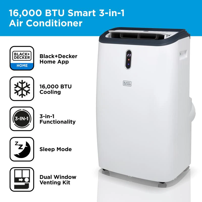 Black+Decker BXAC40018GB 3-in-1 Tragbare Smart-Klimaanlage 16000 BTU