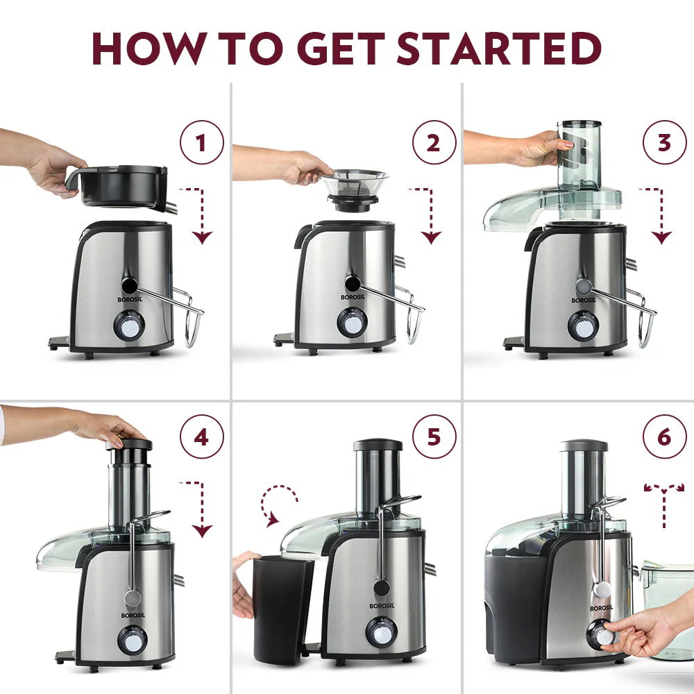 Borosil Primus Plus 800W Entsafter (Modelljahr 2025) – Leistungsstarker Zentrifugalentsafter mit großem Saftbehälter. Zwei Geschwindigkeitsstufen und Lieferung nach Hause möglich.