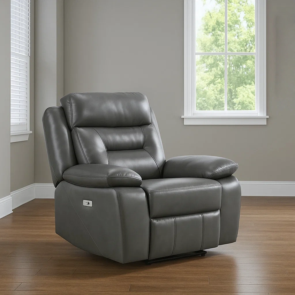 Transat en cuir gris foncé, idéal pour le salon, 95 x 90 x 143 cm