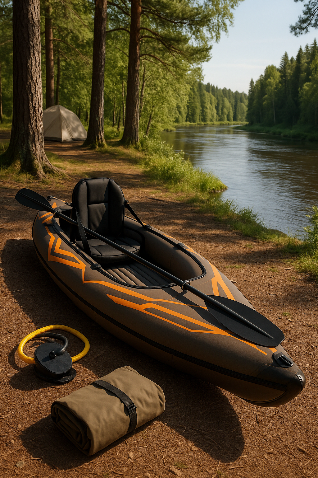 Kayak gonflable monoplace, facile à monter, en PVC noir et orange, pour rivière, lac et camping, 305 x 78 x 38 cm, référence aOODetK497zy