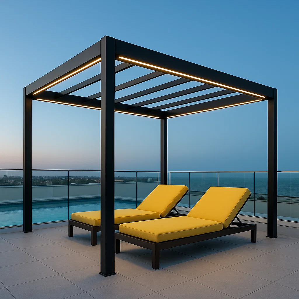 Pergola de jardin en métal - Noir - Aluminium - Extérieur - 400 cm de long x 300 cm de haut x 400 cm de profondeur vlAWWjp318So
