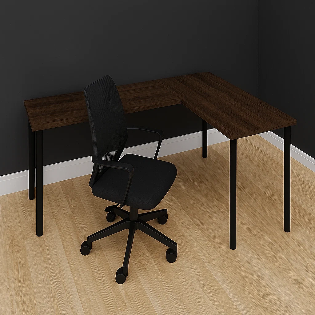 Bureau d'ordinateur en bois marron foncé, en forme de L, avec structure métallique, 180 x 120 x 75 cm, bureau - olWrwXboyTyW