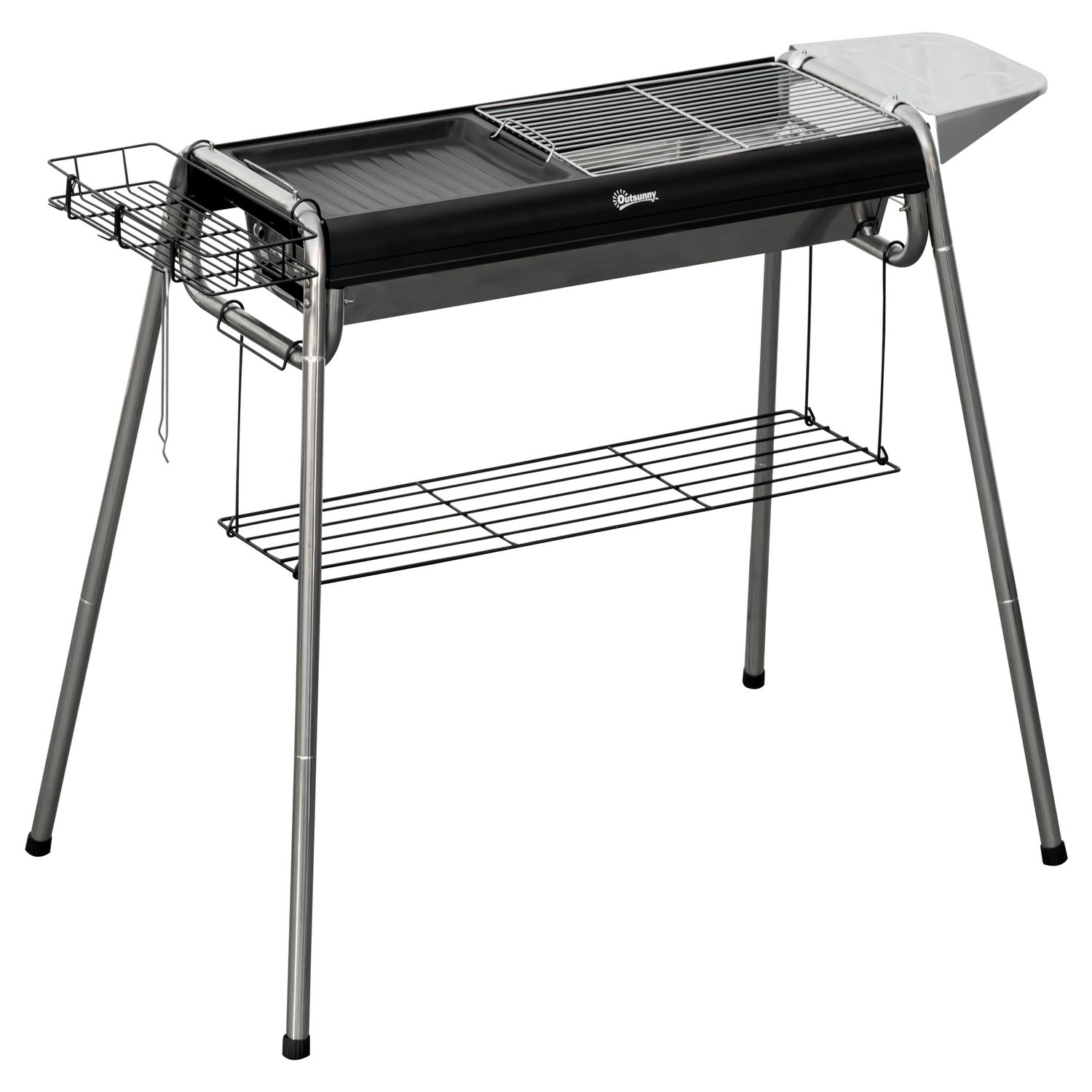Outsunny Holzkohlegrill, Edelstahl, Metall, 96 x 61 x 72 cm, Schwarz