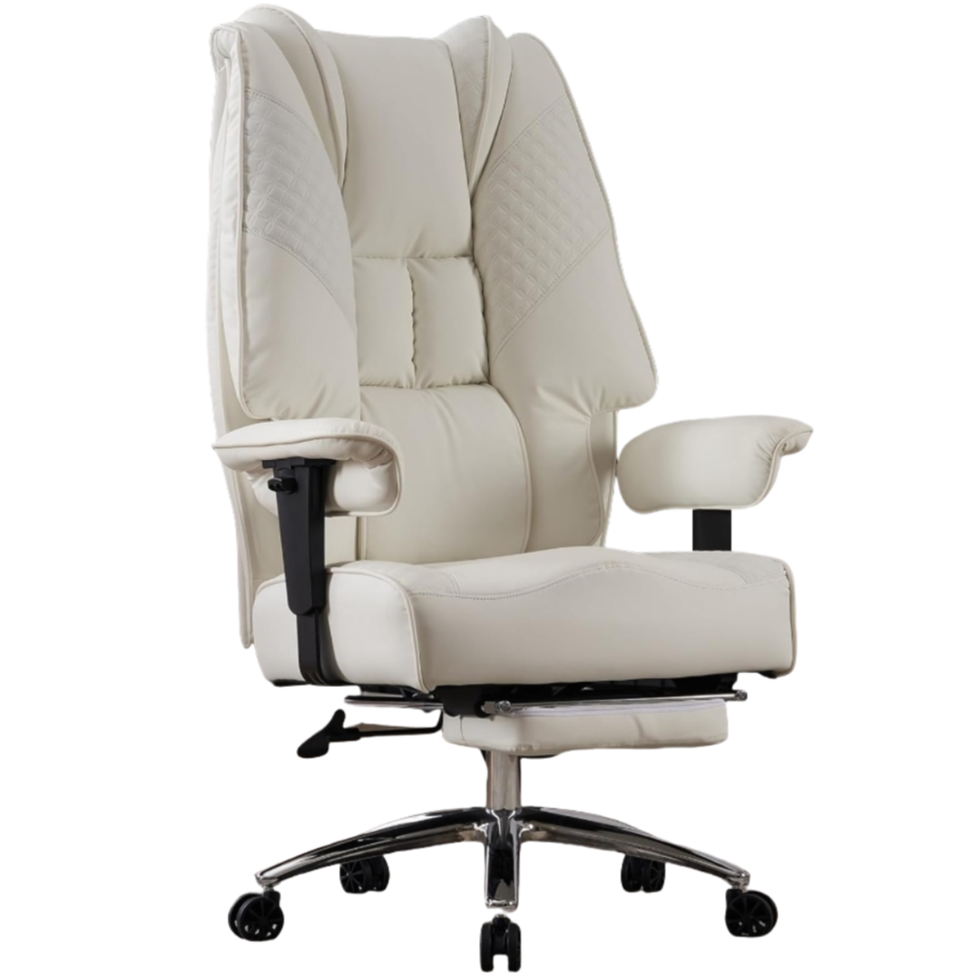 Hoher und breiter Bürostuhl für 181 kg, Chefsessel aus Leder mit hoher Rückenlehne und Fußstütze, ergonomischer Stuhl mit Lendenwirbelstütze zur Linderung von Rückenschmerzen (Beige)