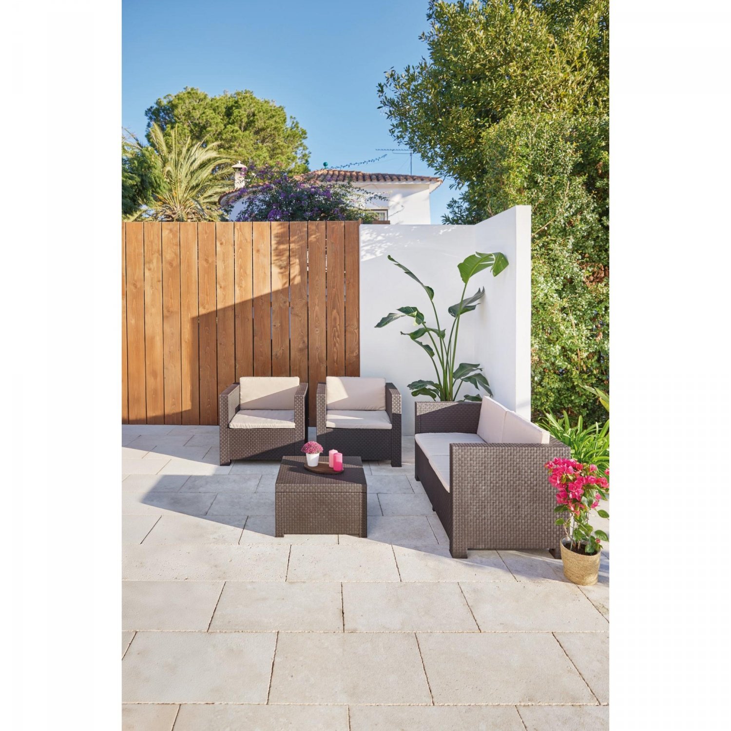 Diva Comfort Gartenmöbel-Set – Sofa + 2 Sessel + Couchtisch – Wenge