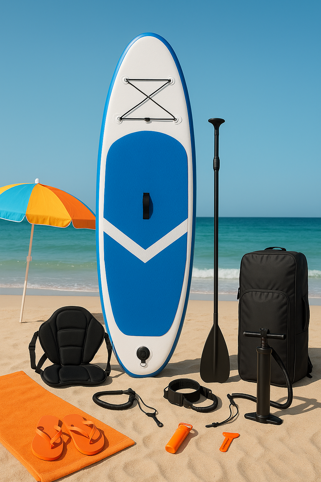 Planche de paddle gonflable en PVC bleu et blanc pour sports de plein air, idéale pour la plage, le lac ou les voyages (305 × 80 × 15 cm) IBTvczZ551iq