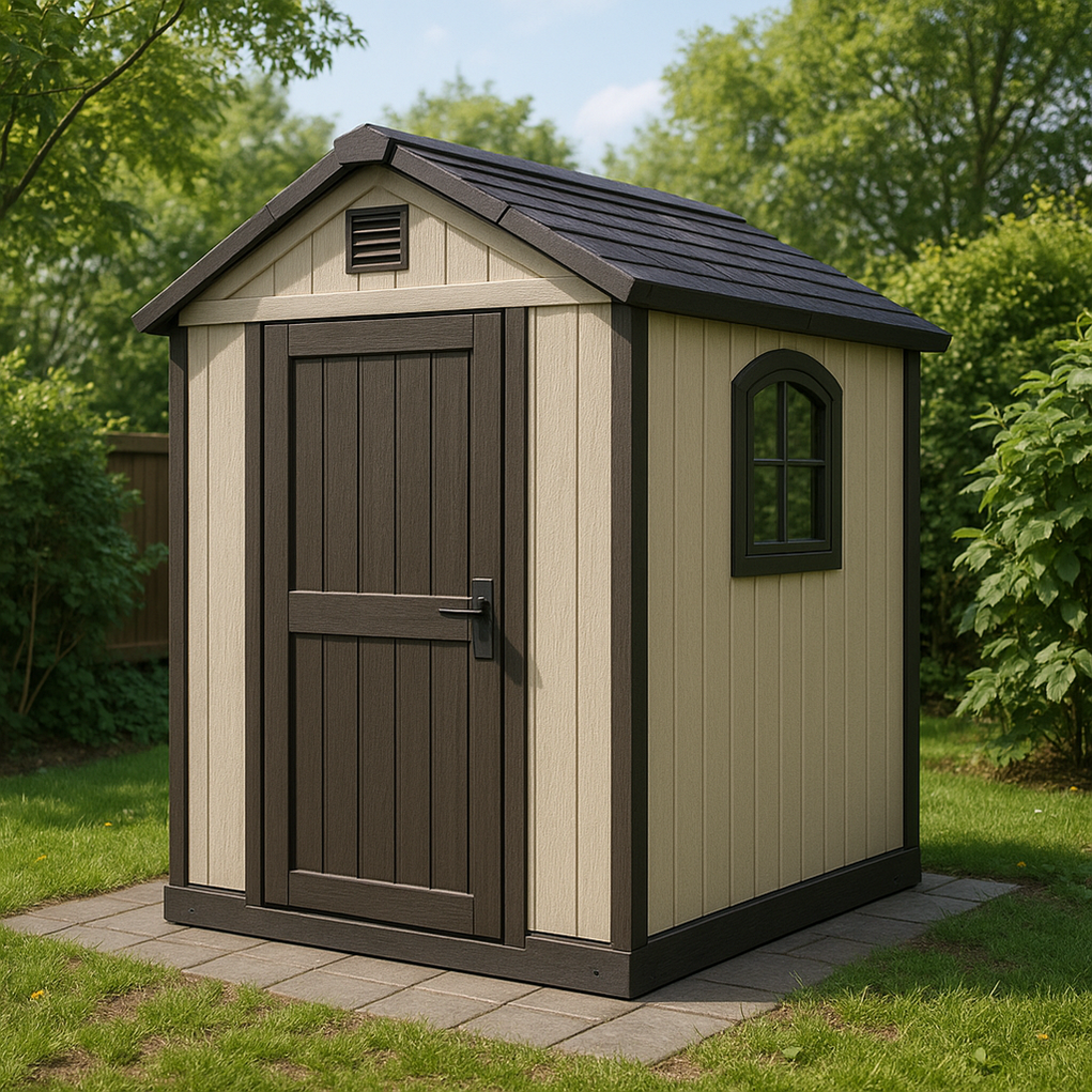 Abri de jardin en résine 195 x 195 x 214 cm beige/noir nCzsJIC384Zq