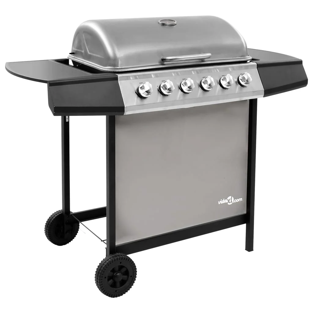 Gasgrill 2025 mit 6 Brennern, Schwarz und Silber V0288