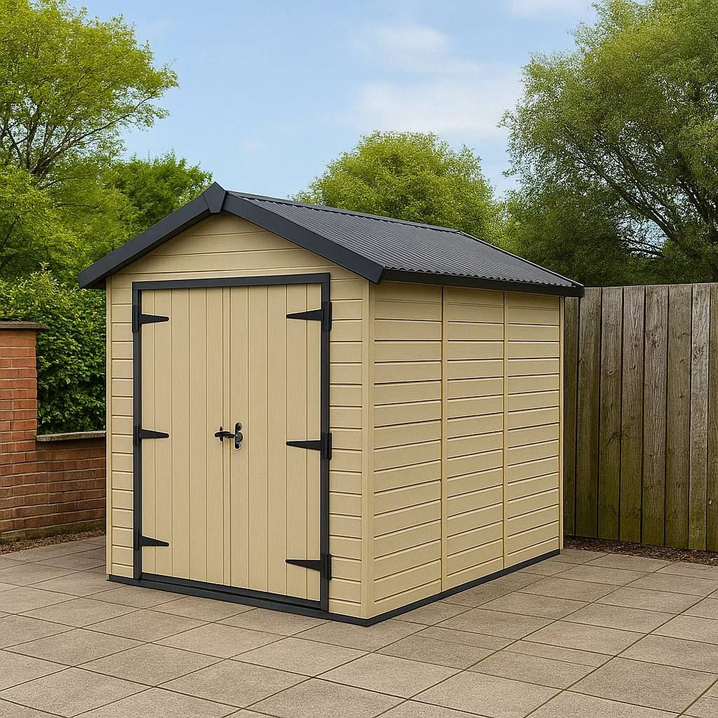 Abri de jardin rectangulaire en métal beige, à toit en pente, autoportant, 150 x 200 x 230 cm, pour rangement extérieur - nURaLbiTp2UD