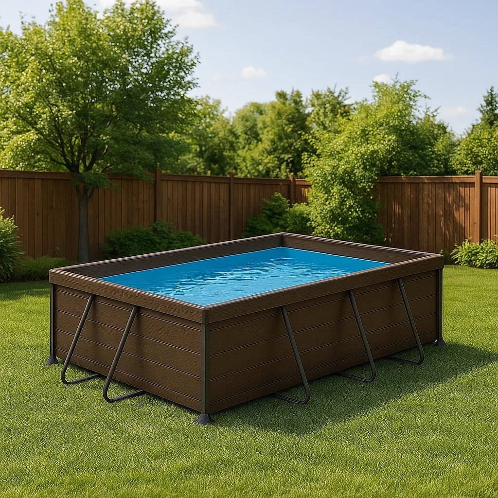 Rechteckiges Schwimmbecken (Röhrenform), 8000 Liter, Metallrahmen, robustes Material, braun, einfach zu montieren, 400 x 200 x 100 cm - CHVrE99WT8J4