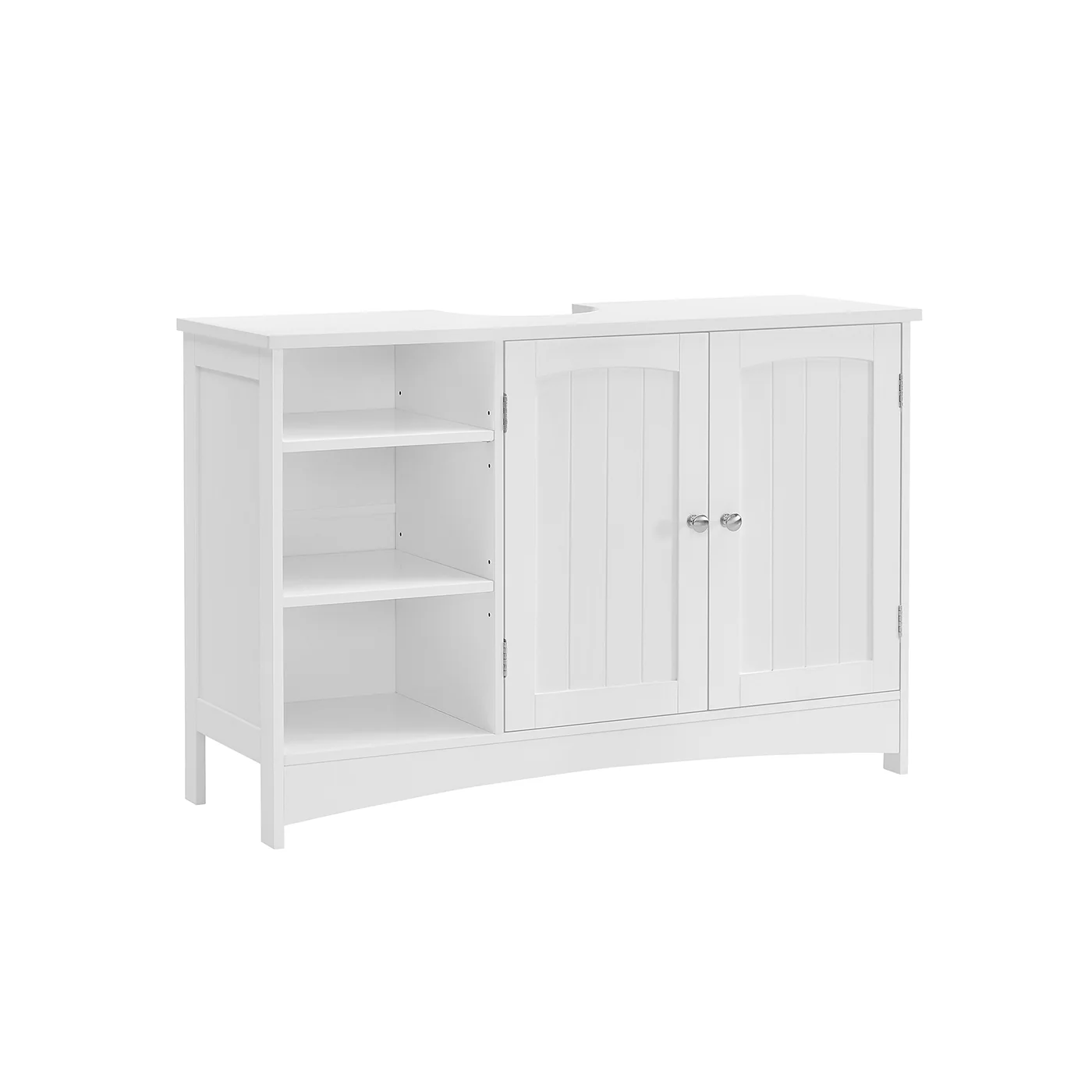 Badezimmerschrank unter dem Waschbecken mit offenen Fächern