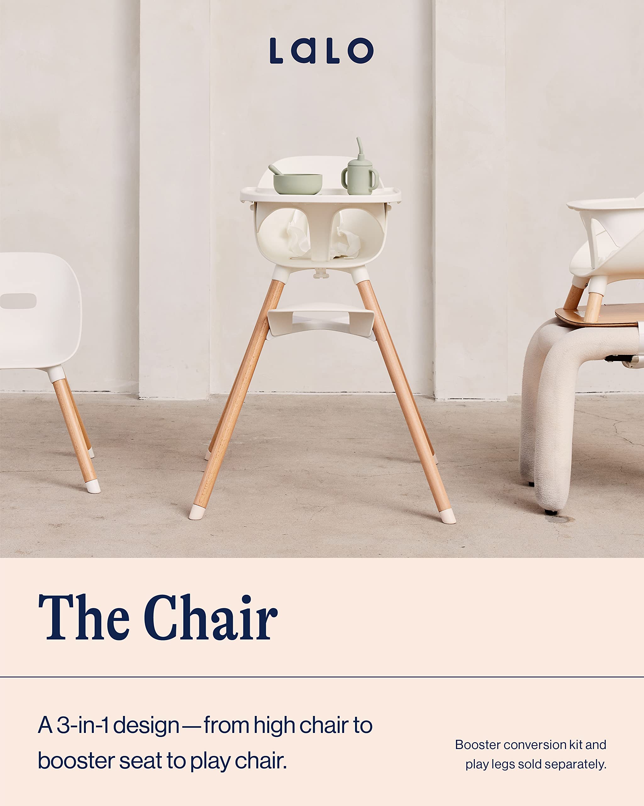 2025 Lalo The Chair Convertible 3-in-1 – Hochstuhl aus Holz für Babys und Kinder mit spülmaschinenfestem Tablett und verstellbarer Fußstütze – Lakritzfarbe