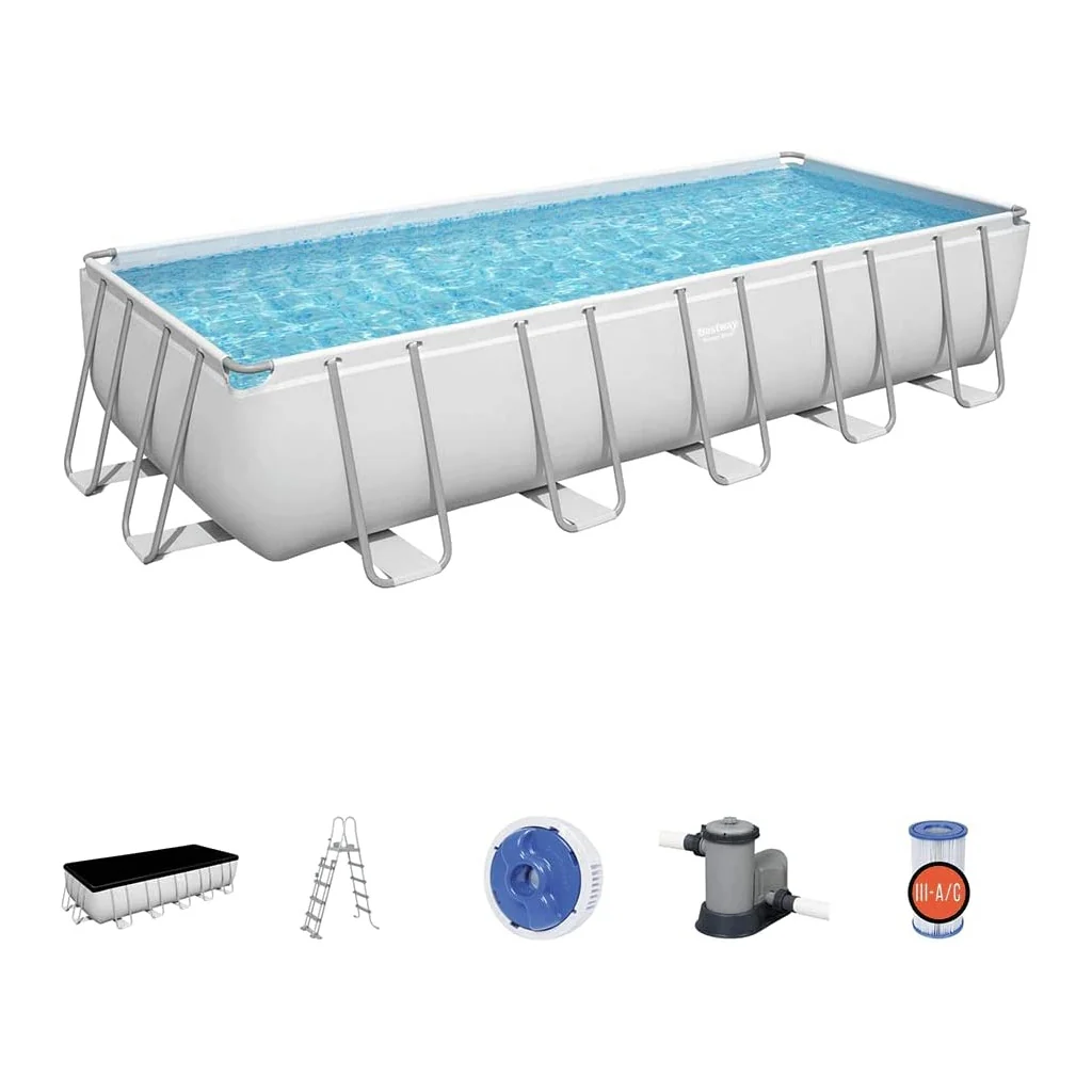 Bestway 5611Z Power Stahlrahmenpool-Komplettset mit Filterpumpe, 640 x 274 x 132 cm, Hellgrau (Modelljahr 2025).