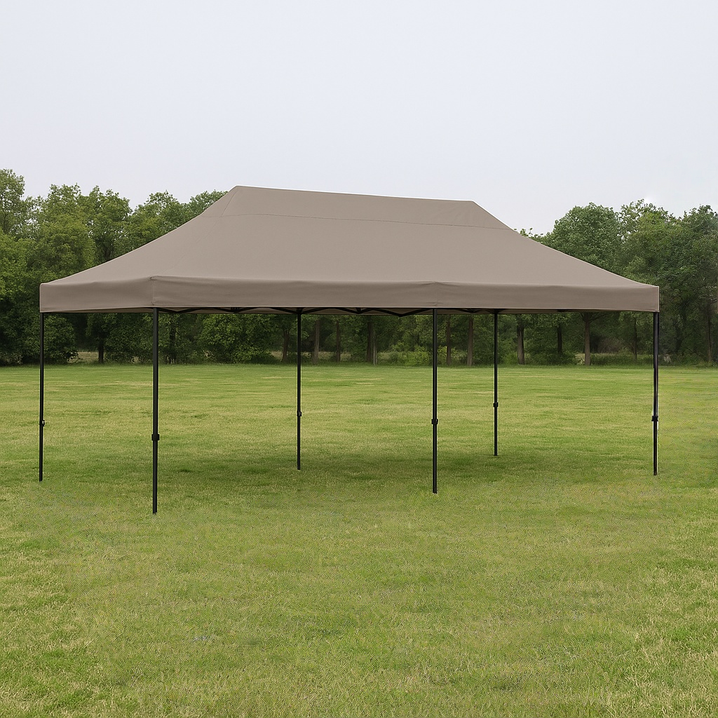 Tente pliante événementielle, gris taupe, toile Oxford, structure extérieure en acier, 580 x 292 x 245 cm