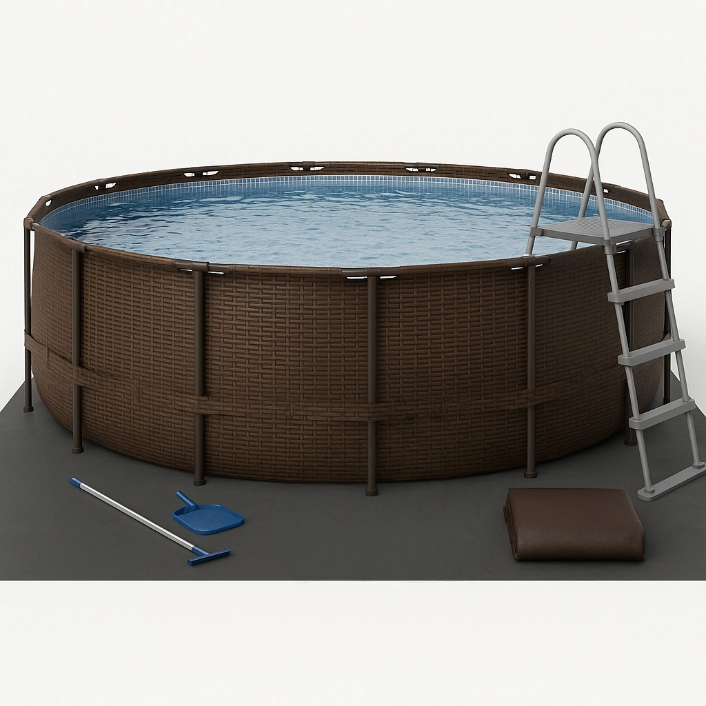 Piscine extérieure ronde en PVC marron pour jardin, 366 x 366 x 122 cm