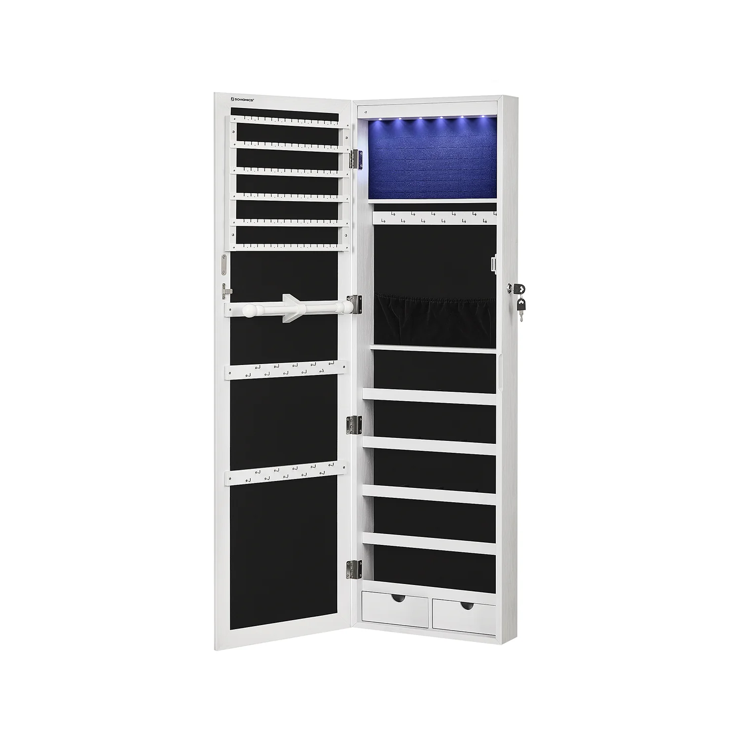 Weiße Schmuckschatulle mit Spiegel zum Aufhängen