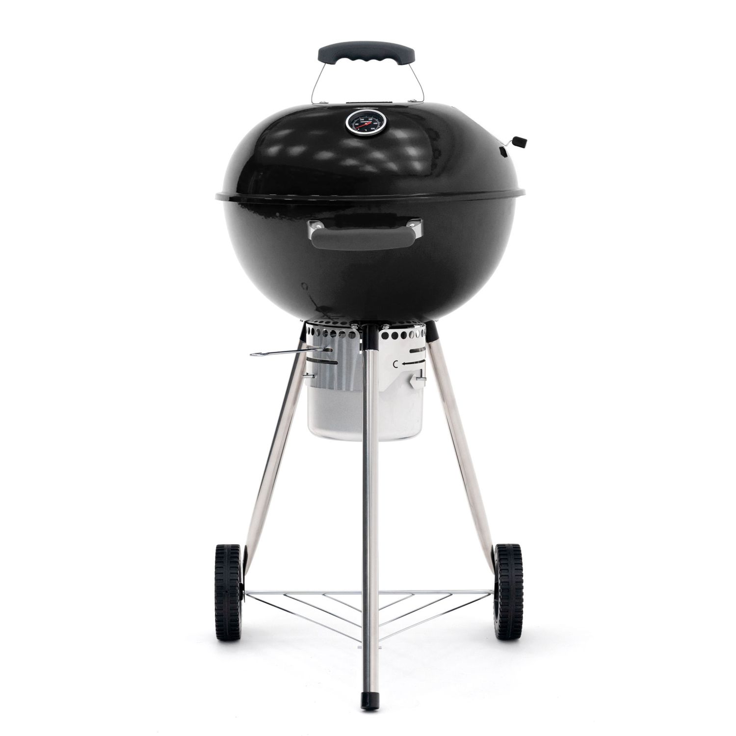 Kekai Yellowstone Tragbarer Holzkohlegrill mit Rädern, 58 x 47 x 100 cm, rund, mit Deckel und Feuerzeug, emailliert, schwarz