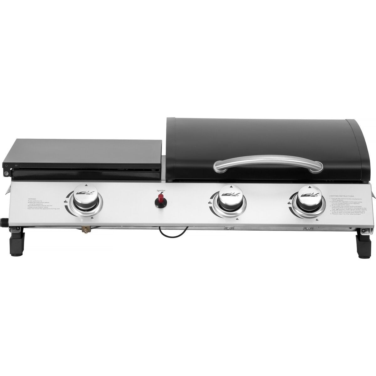 Gasgrillplatte mit Deckel „rasio“ – 7,5 kW – 3 Brenner – Schwarz