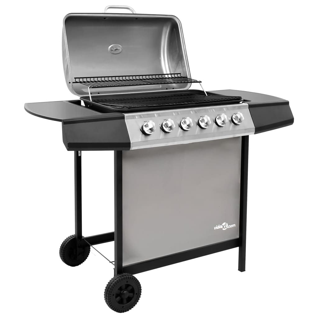 VidaXL Gasgrill mit 6 Brennern, Schwarz und Silber