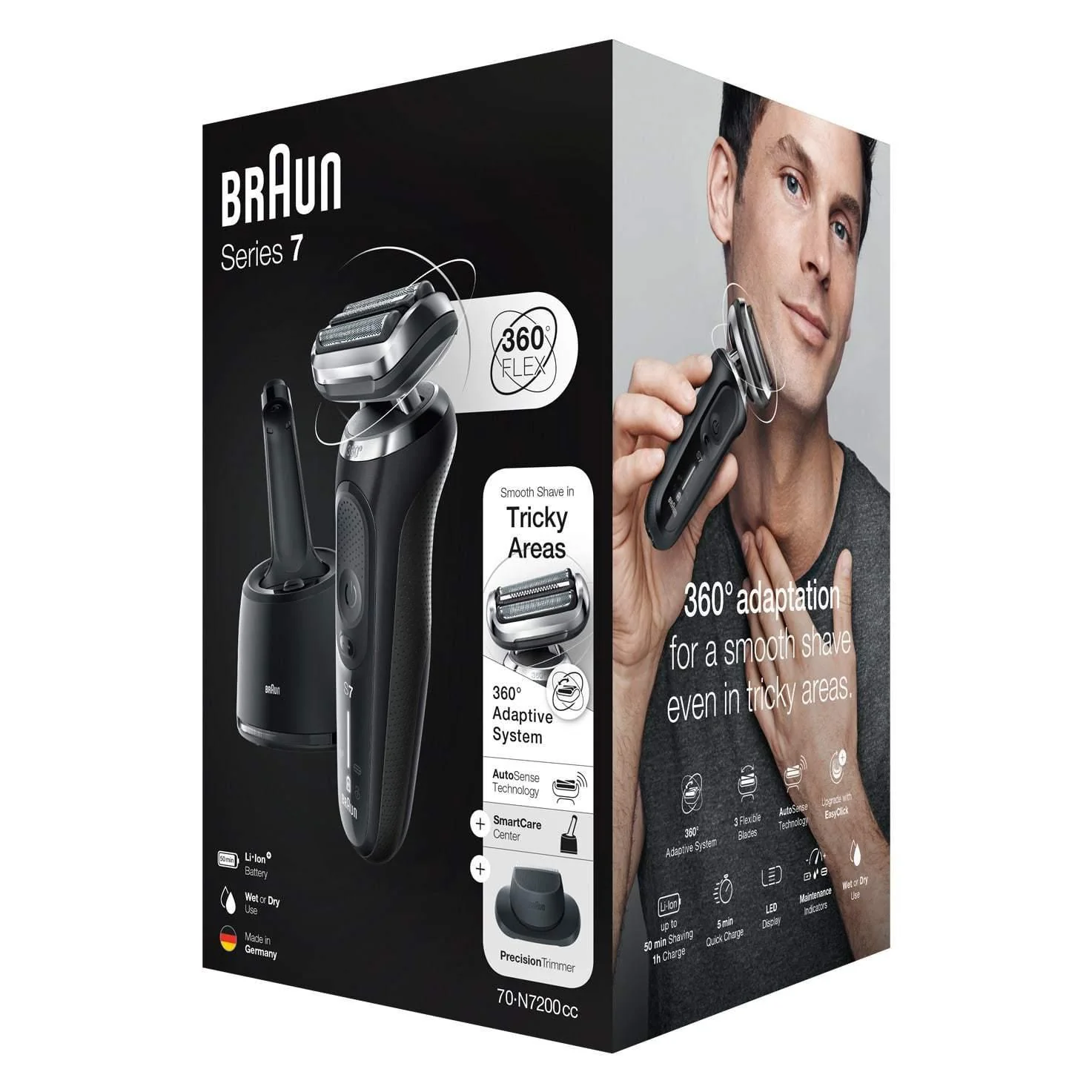 Braun Series 7 Herrenrasierer 70-N7200cc (2025) für Nass- und Trockenrasur mit SmartCare Center – Schwarz