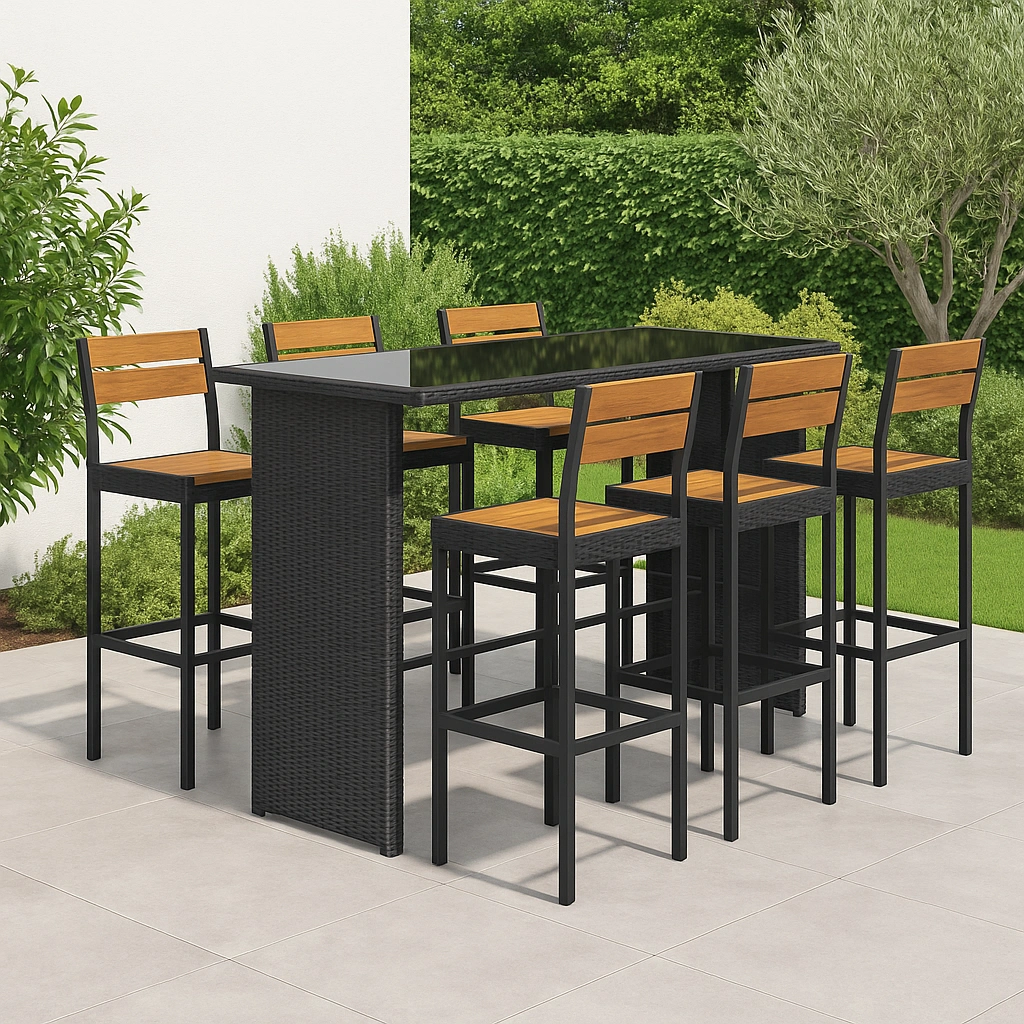 Ensemble table et chaises de jardin d'extérieur en rotin synthétique noir