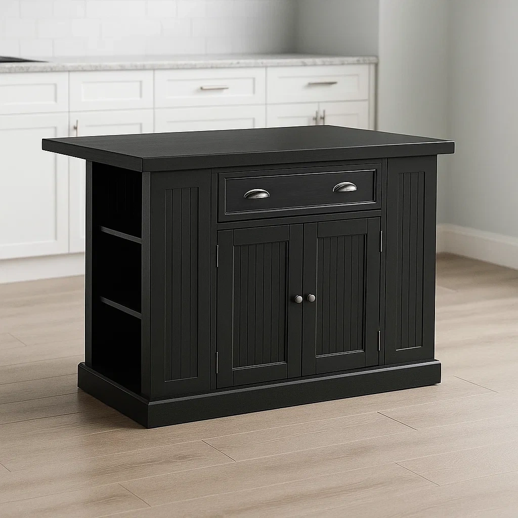 Îlot de cuisine en bois noir, idéal pour la cuisine, 122 x 69 x 92 cm