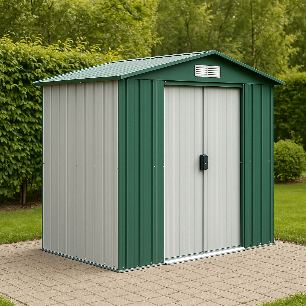 Abri de jardin métallique, acier galvanisé vert/gris, 210 x 110 x 230 cm - kghMFim326zE