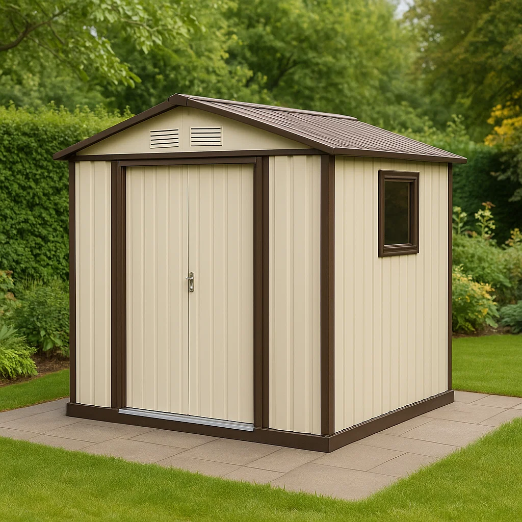 Abri de jardin, abri de rangement extérieur en acier galvanisé beige/marron, 213 x 177 x 195 cm VslwMjr168km